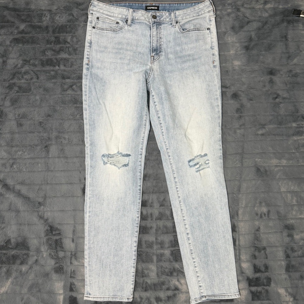 Express Mens Conscious Edit Slim Distressed Light Wash Jeans 34x34 Blue